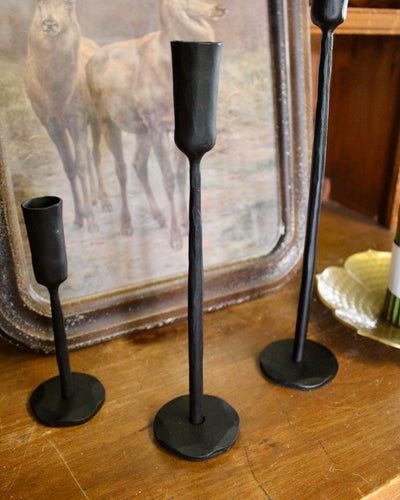 Luna Forged Candlestick Holders (Black)