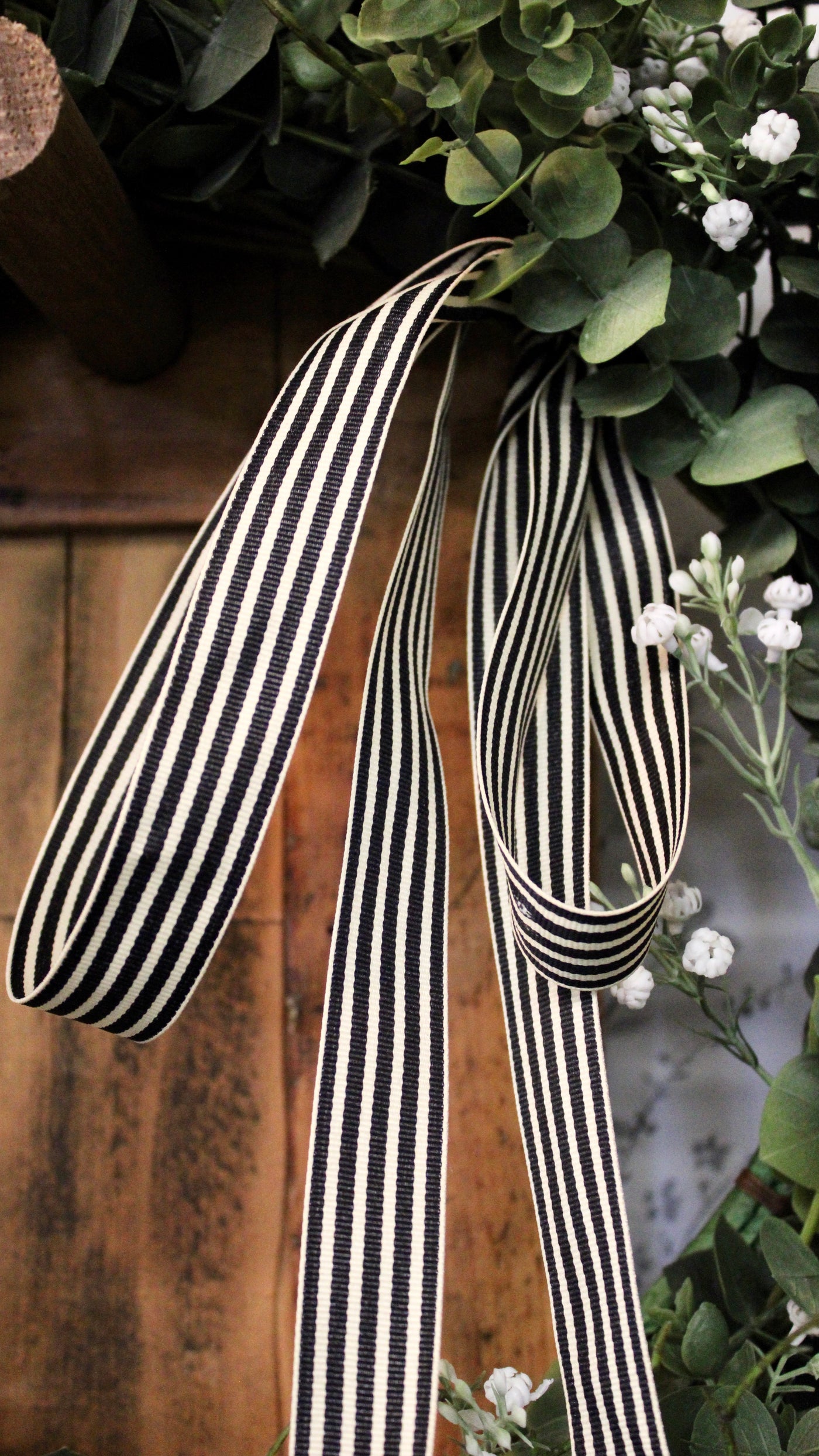 7/8” Black & Ivory Striped Ribbon