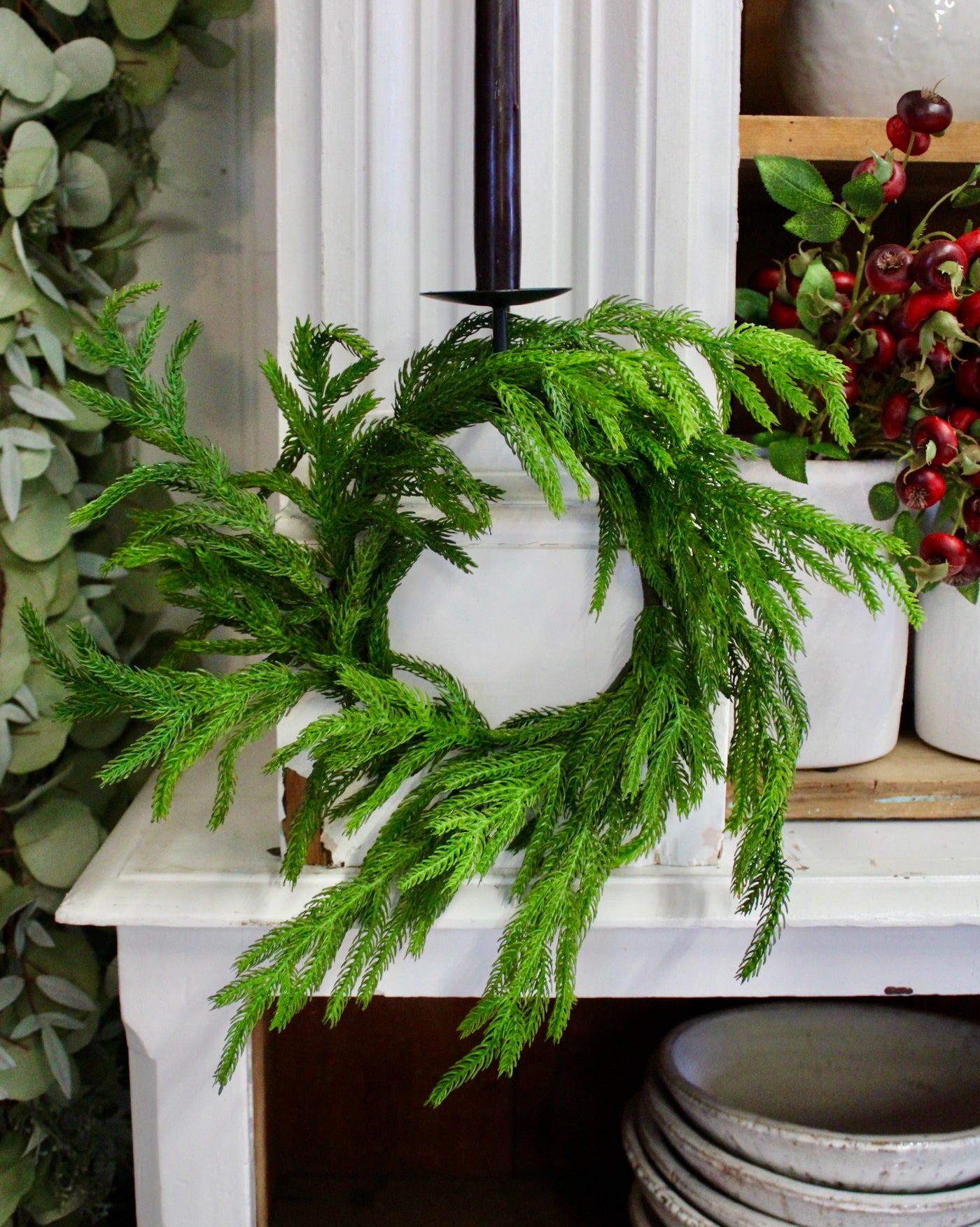 16” Real Touch Norfolk Pine Wreath
