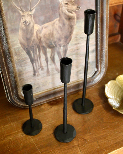 Luna Forged Candlestick Holders (Black)