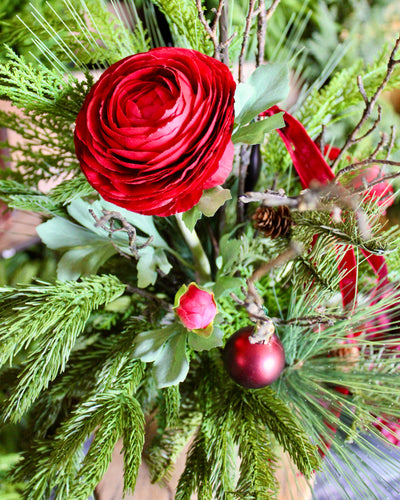 Ranunculus, Cedar & Pine Arrangement