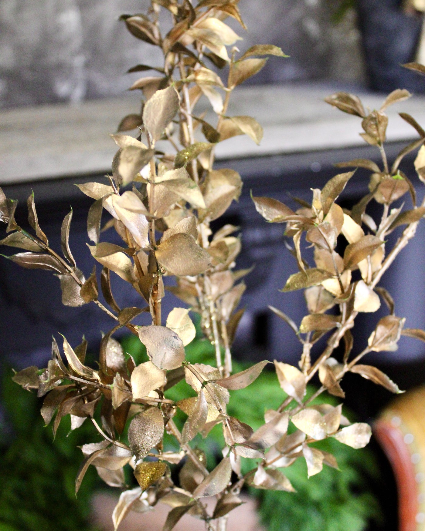 Gold Glittered Ruscus Spray
