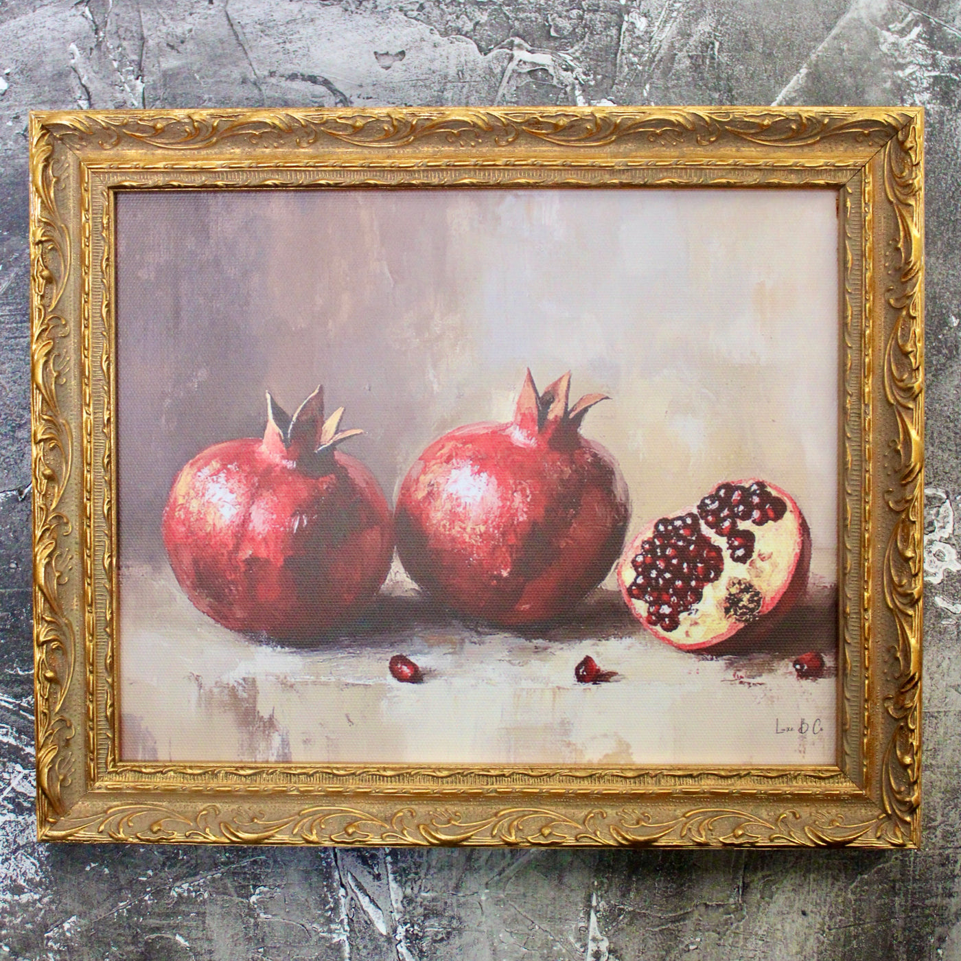 Antique Pomegranate | French Brass Gold Mould Framed Art
