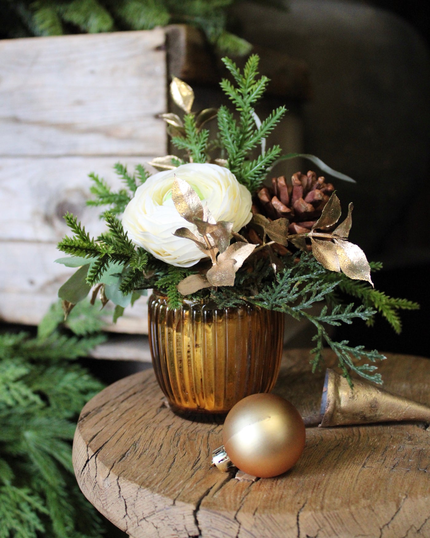 Potted Cream Ranunculus Mini Arrangement