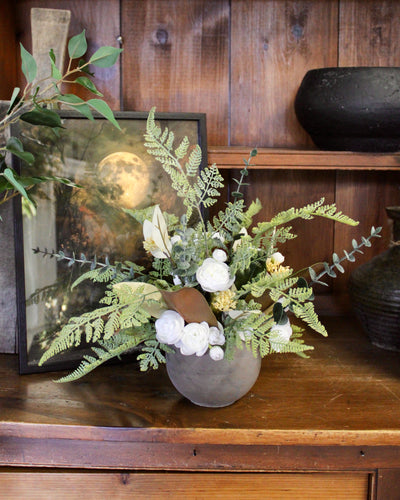 White Ranunculus & Fern Arrangement