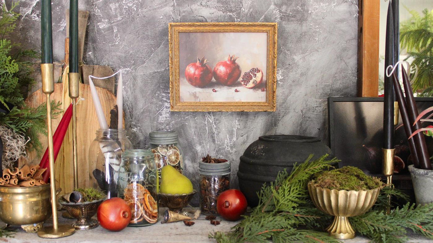 Antique Pomegranate | French Brass Gold Mould Framed Art