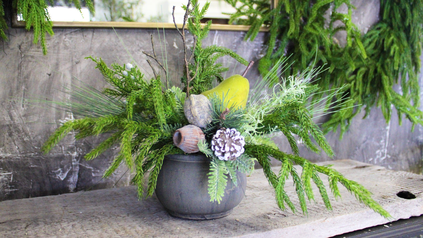 Potted Pine & Pear Arrangement