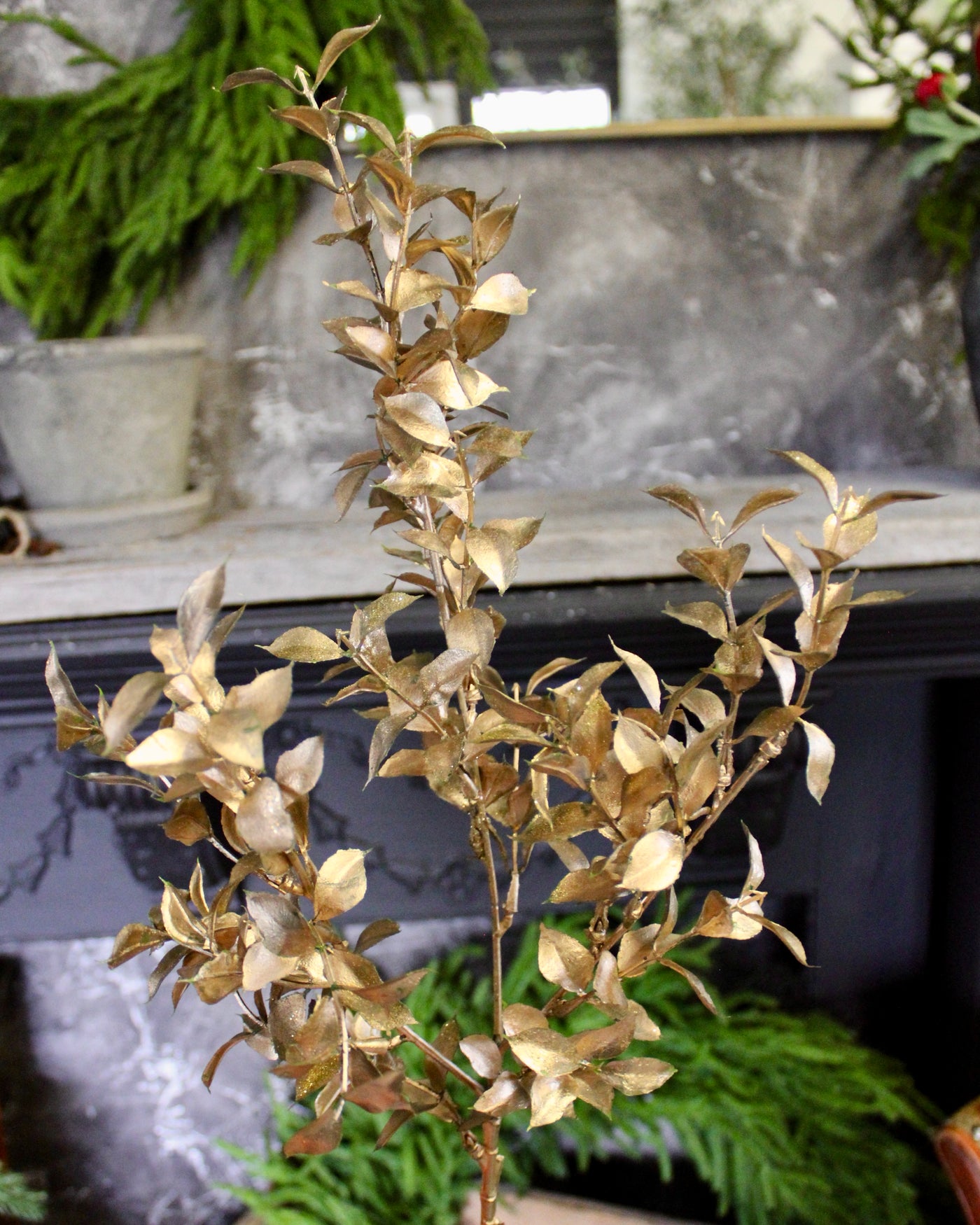 Gold Glittered Ruscus Spray