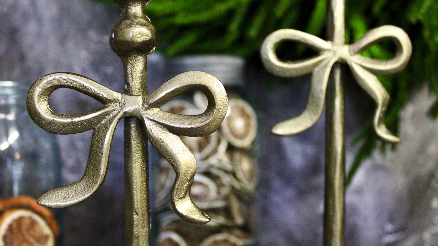Brass Bow Candle Holders