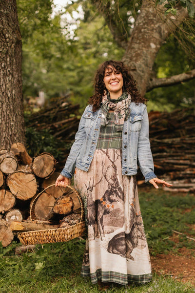Winter Wish Bohéme Long Maxi Slip Dress w/ Christmas Deer