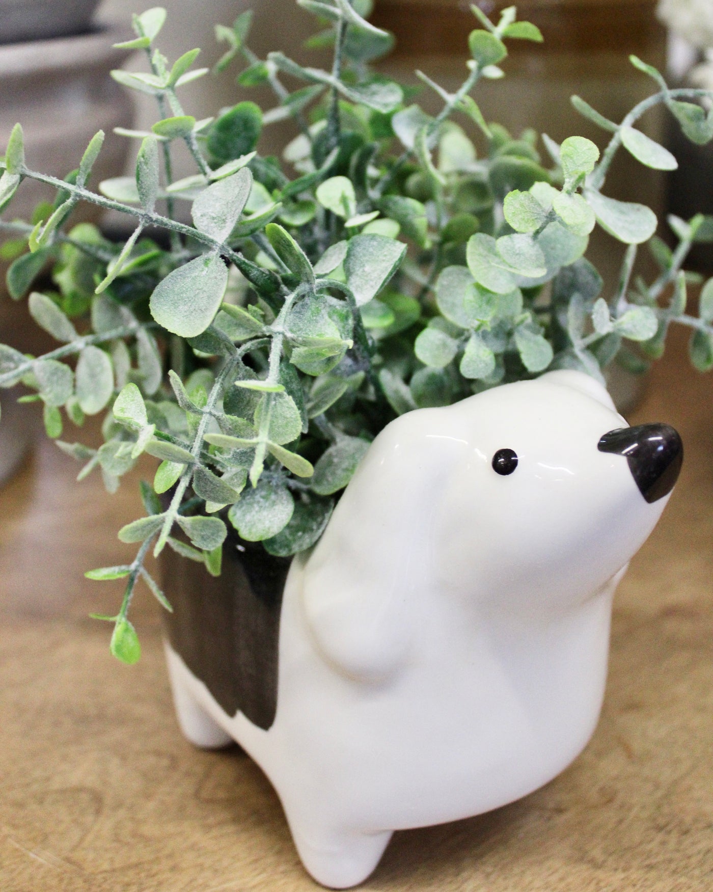 Ceramic Dog Boxwood Arrangement (Piper)