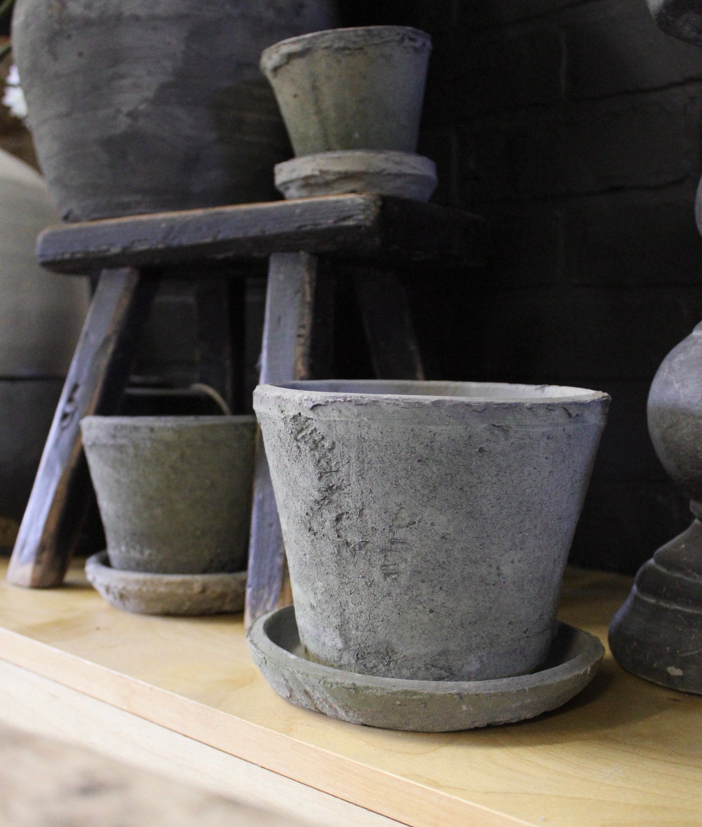 Aged Clay Pots & Saucers