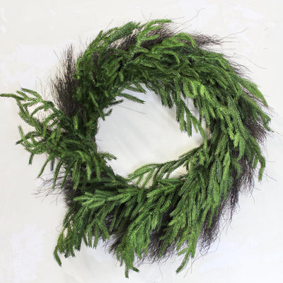 24" Norfolk Pine Wreath with Twig Backing (Real Touch)