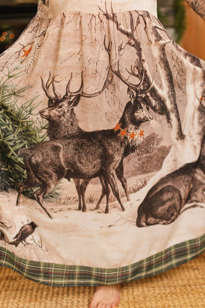Winter Wish Bohéme Long Maxi Slip Dress w/ Christmas Deer