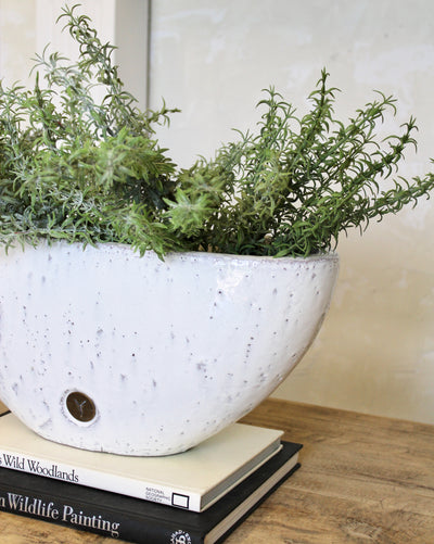 Glazed White Oval Planter