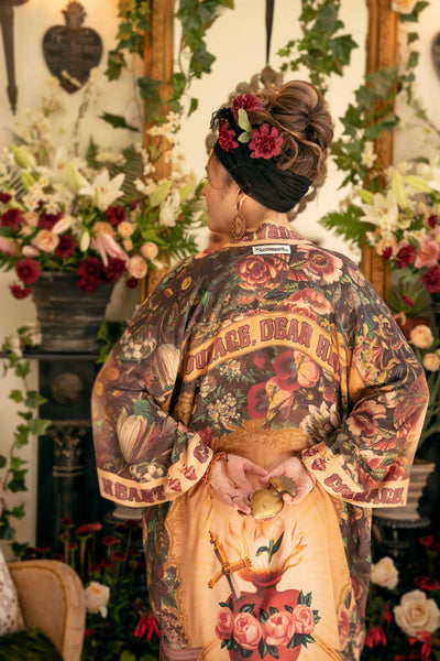 Courage Dear Heart Opera Duster Kimono Robe w/ Sacred Heart