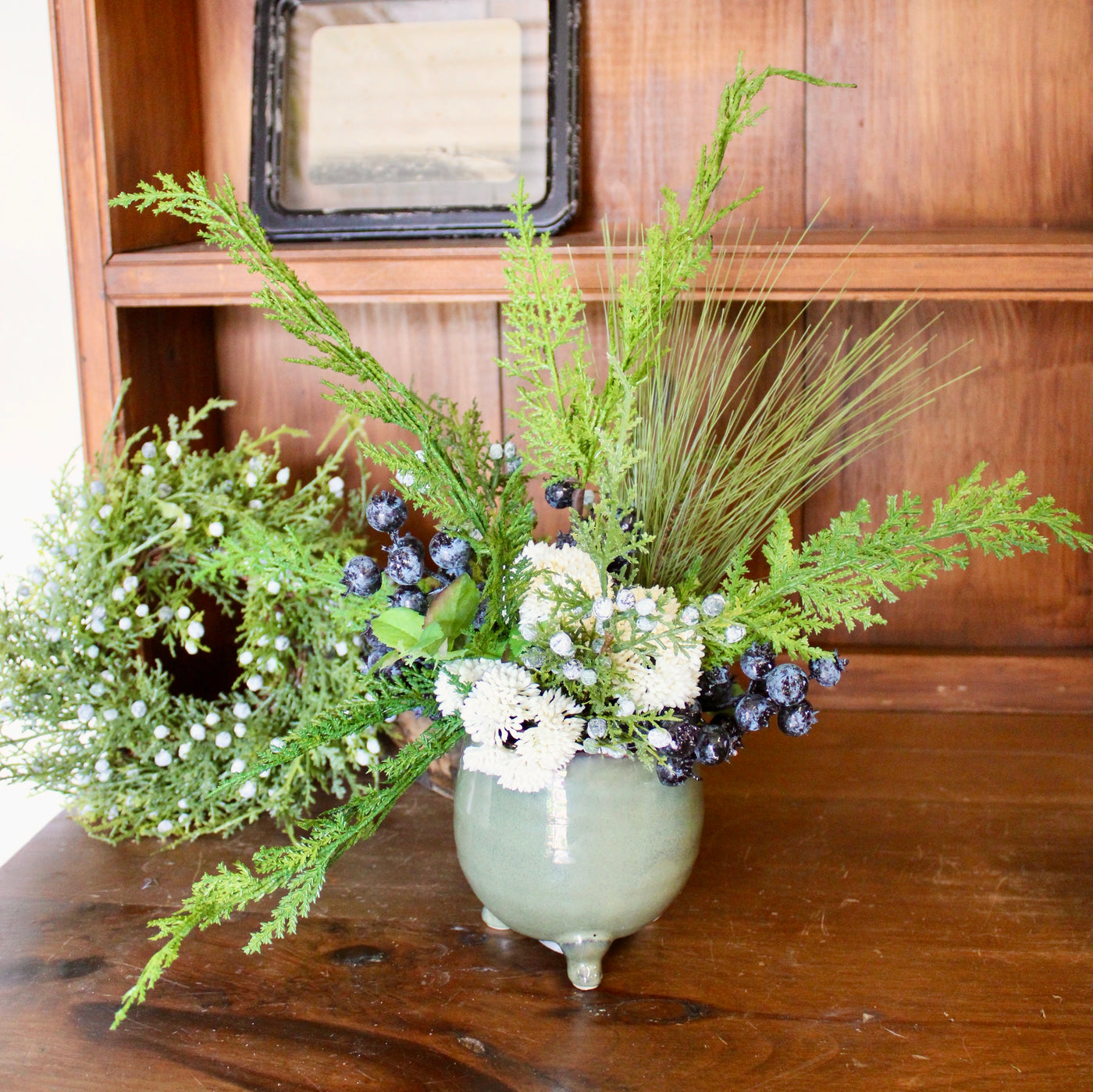 Potted Cedar & Blueberry Arrangement