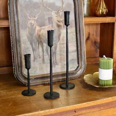 Luna Forged Candlestick Holders (Black)