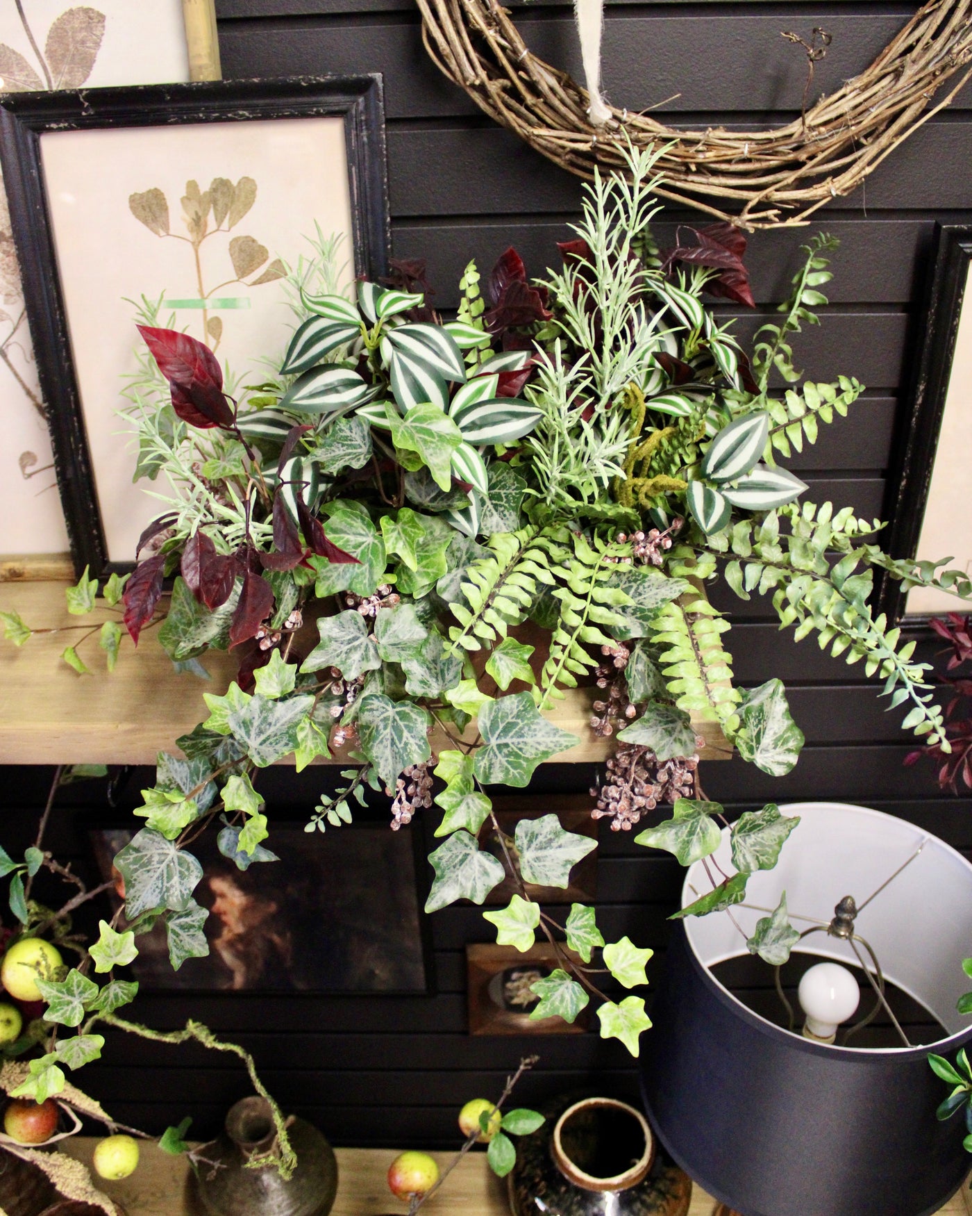 Green & Burgundy Mixed Foliage Centrepiece