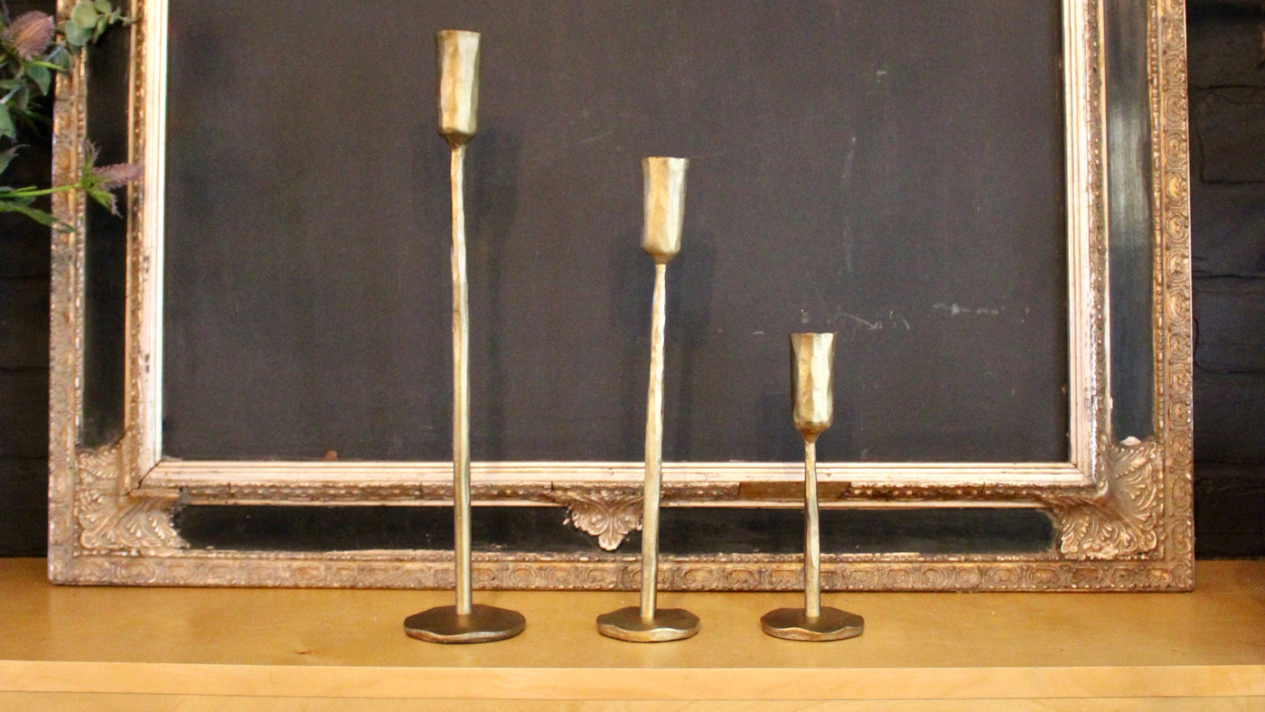 Luna Forged Candlestick Holders (Gold)