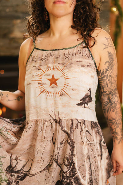 Winter Wish Bohéme Long Maxi Slip Dress w/ Christmas Deer