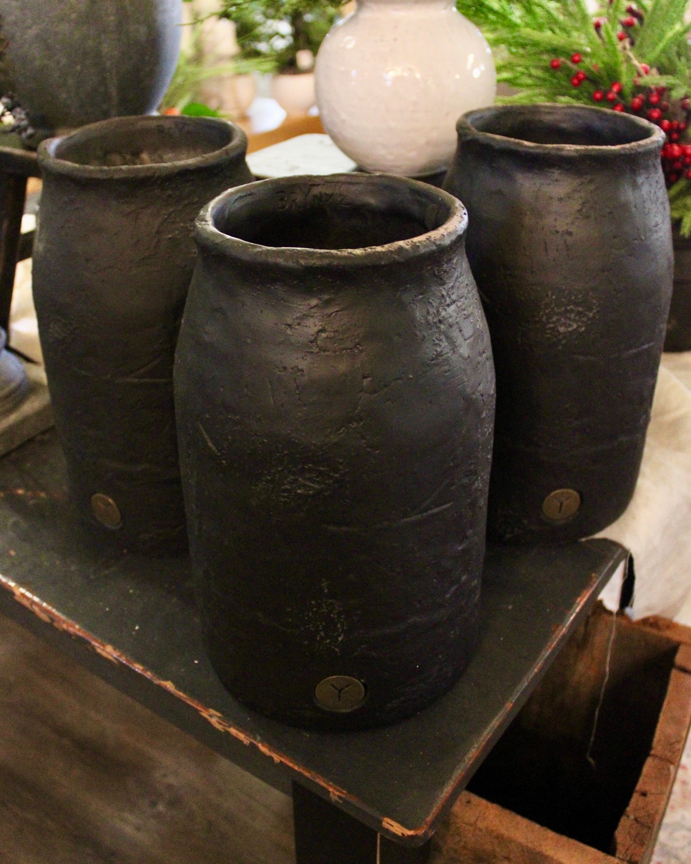 Tall Black Rustic Vase