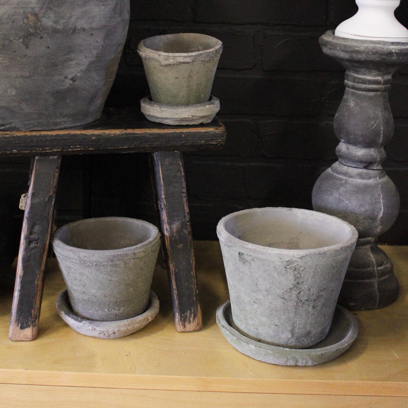 Aged Clay Pots & Saucers