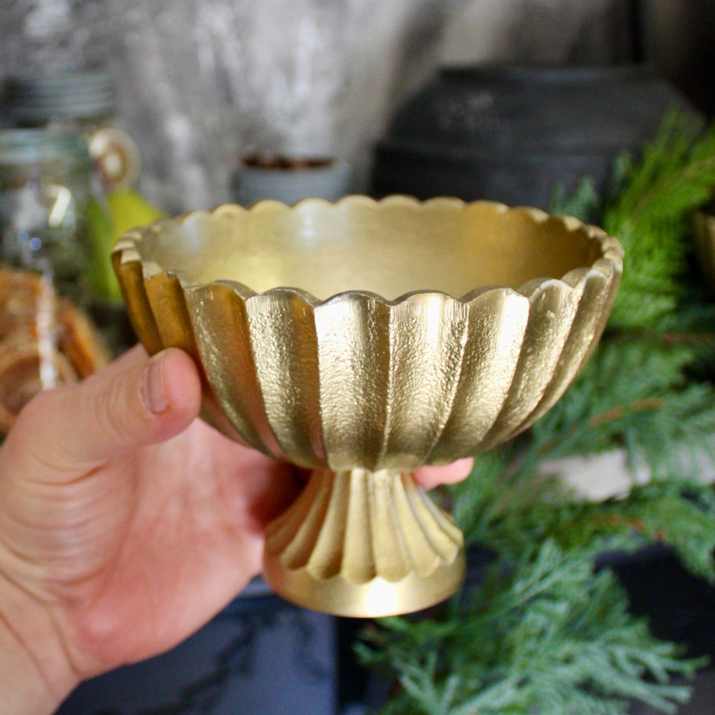 Gold Scalloped Compote Vase