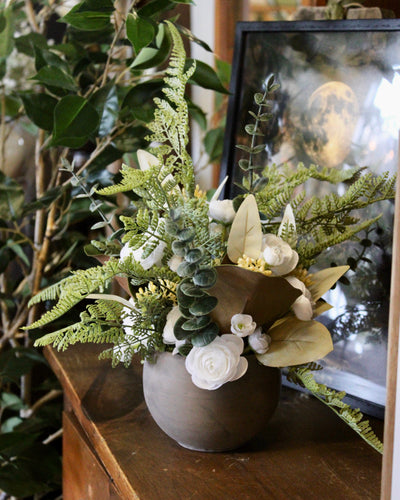 White Ranunculus & Fern Arrangement