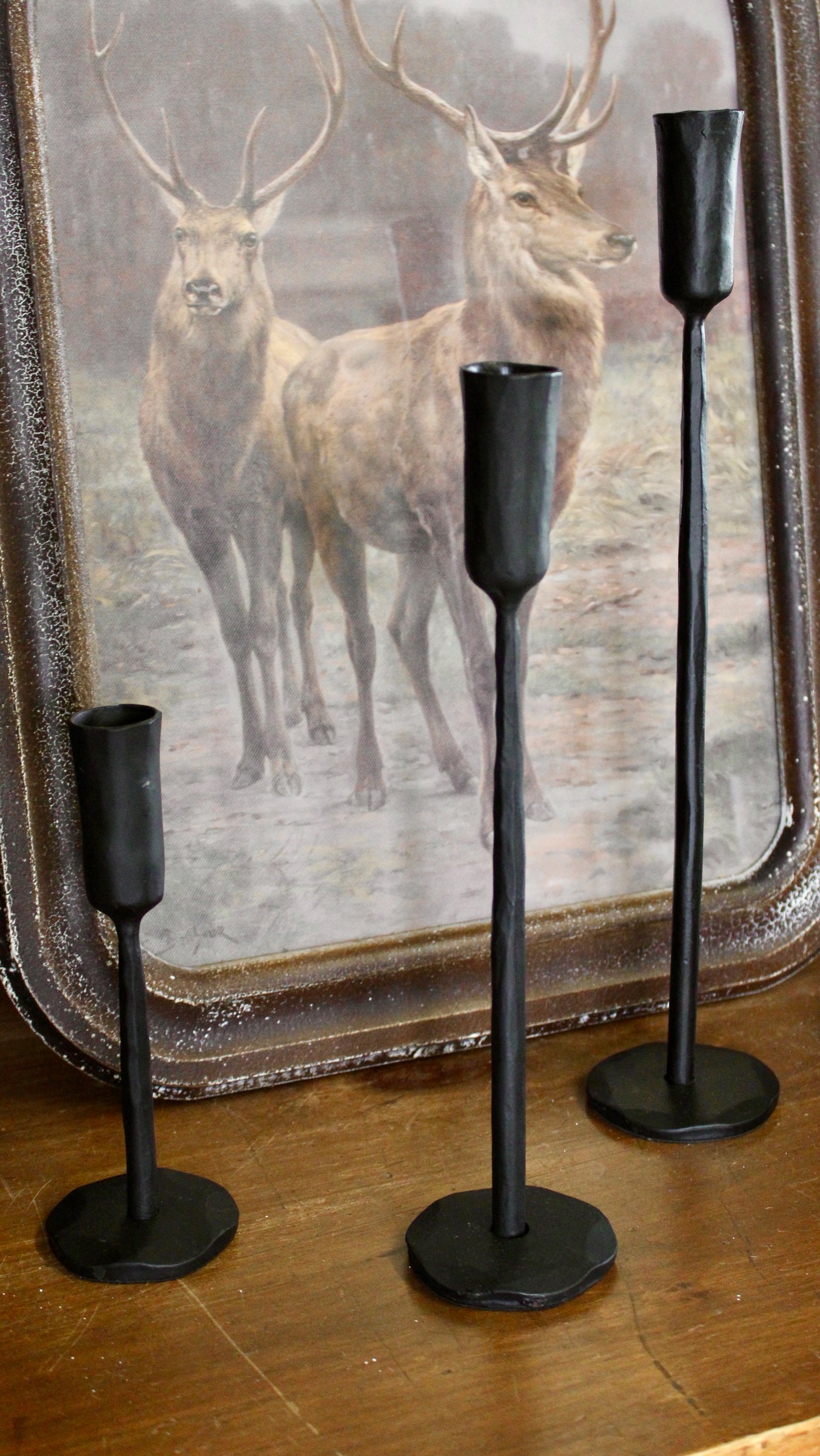 Luna Forged Candlestick Holders (Black)
