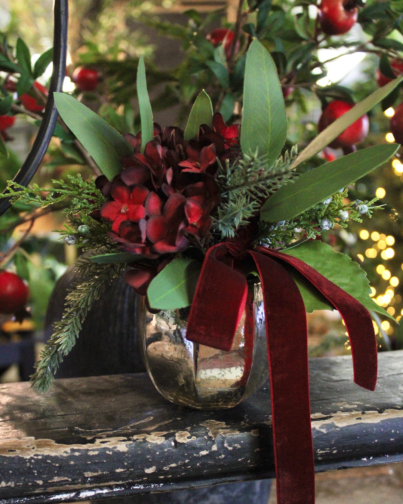 Potted Burgundy Hydrangea Mini Arrangement