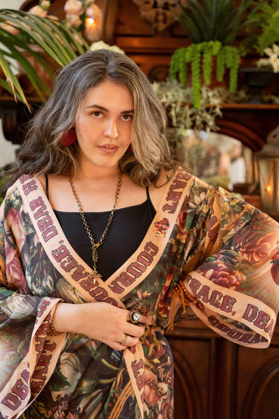 Courage Dear Heart Opera Duster Kimono Robe w/ Sacred Heart