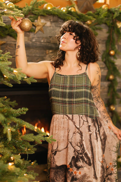 Winter Wish Bohéme Long Maxi Slip Dress w/ Christmas Deer