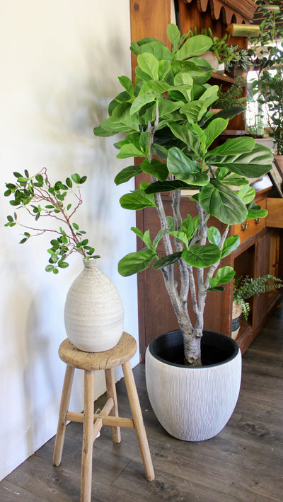 White Grooved Polystone Pot