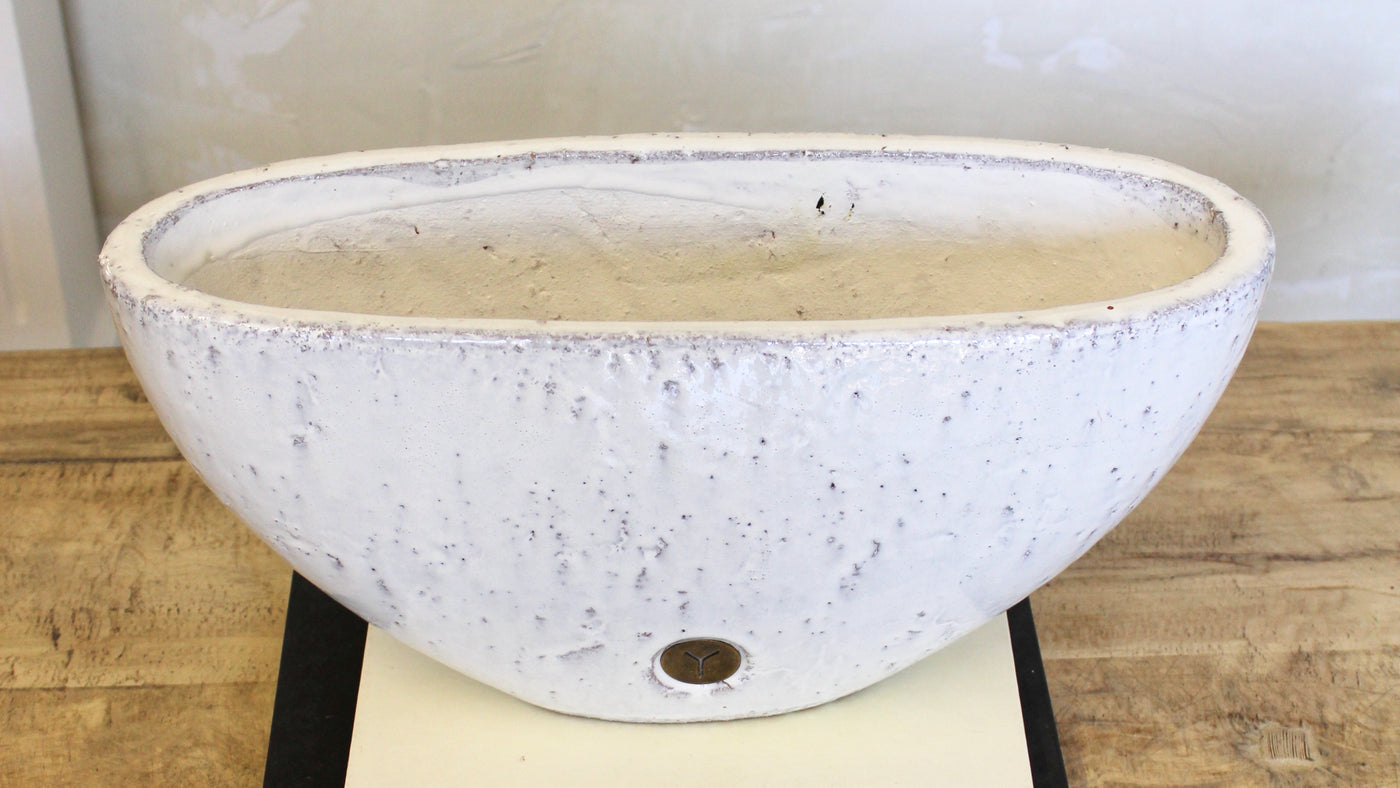 Glazed White Oval Planter