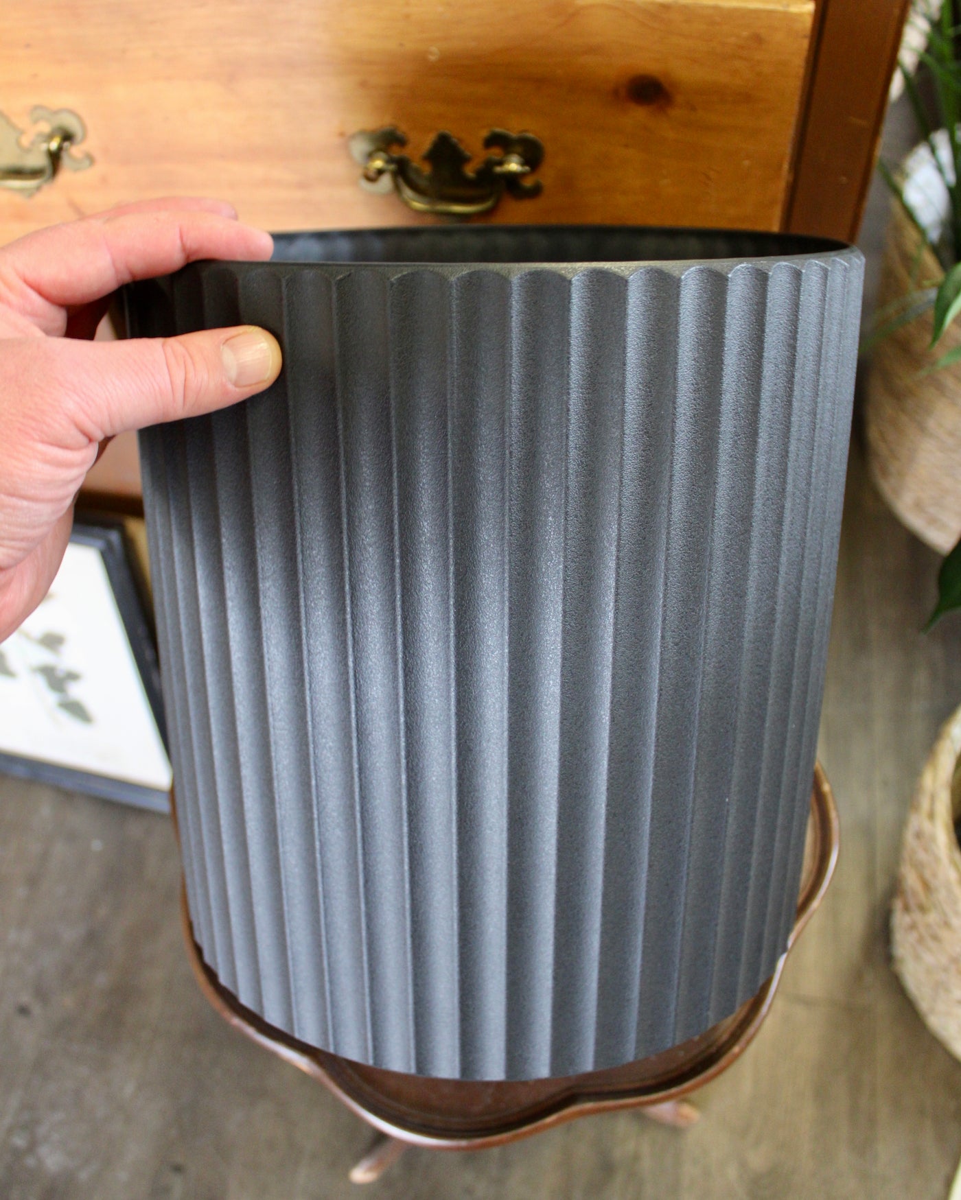 Black Fluted Plastic Planter