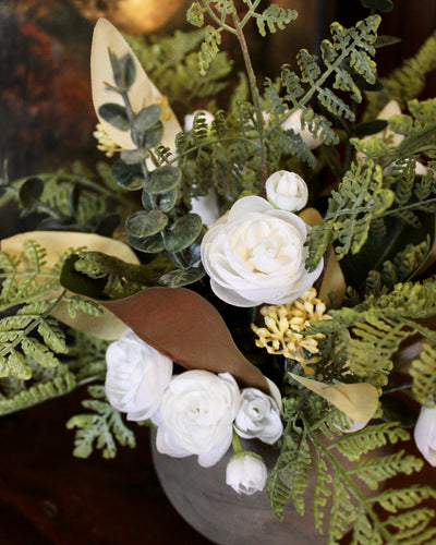 White Ranunculus & Fern Arrangement