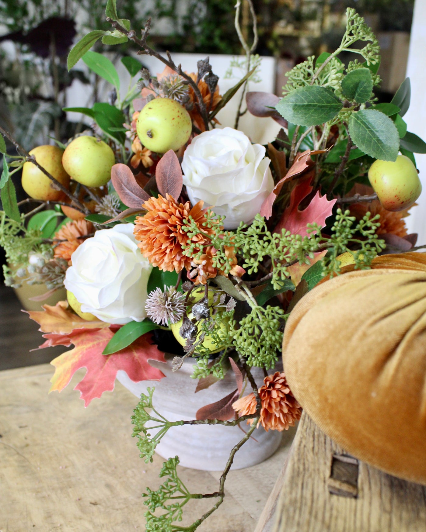 Rose Apple & Pompom Dahlia Mixed Fall Arrangement
