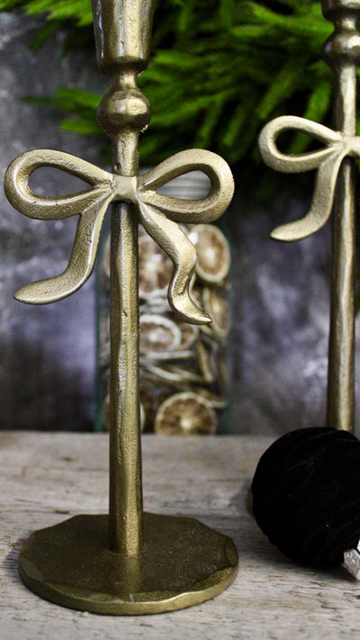 Brass Bow Candle Holders