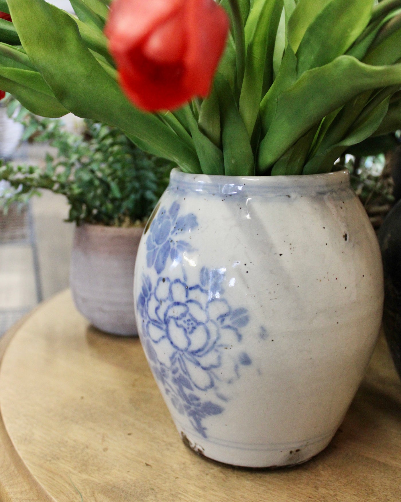 Vintage Blue & White Floral Pot