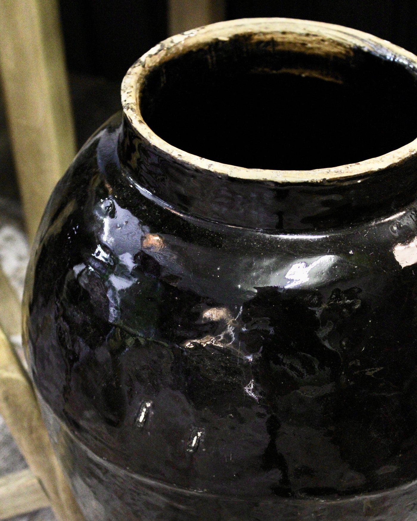 Large Black Glazed Vintage Pot