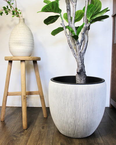 White Grooved Polystone Pot