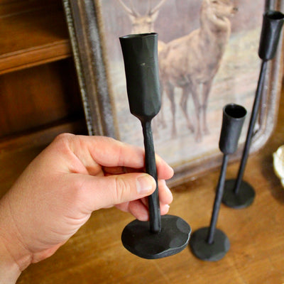 Luna Forged Candlestick Holders (Black)