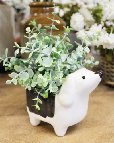 Ceramic Dog Boxwood Arrangement (Piper)