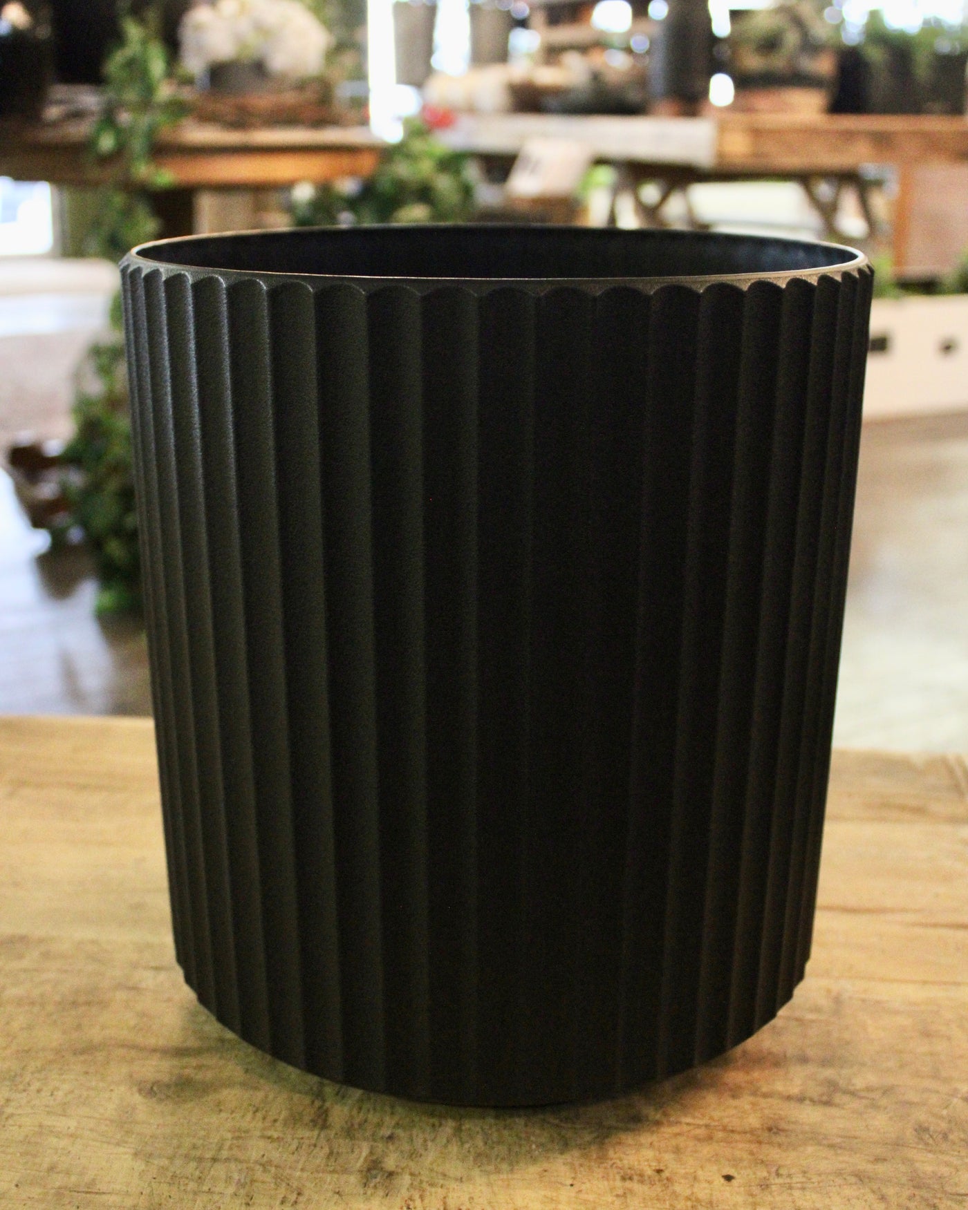 Black Fluted Plastic Planter