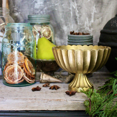 Gold Scalloped Compote Vase