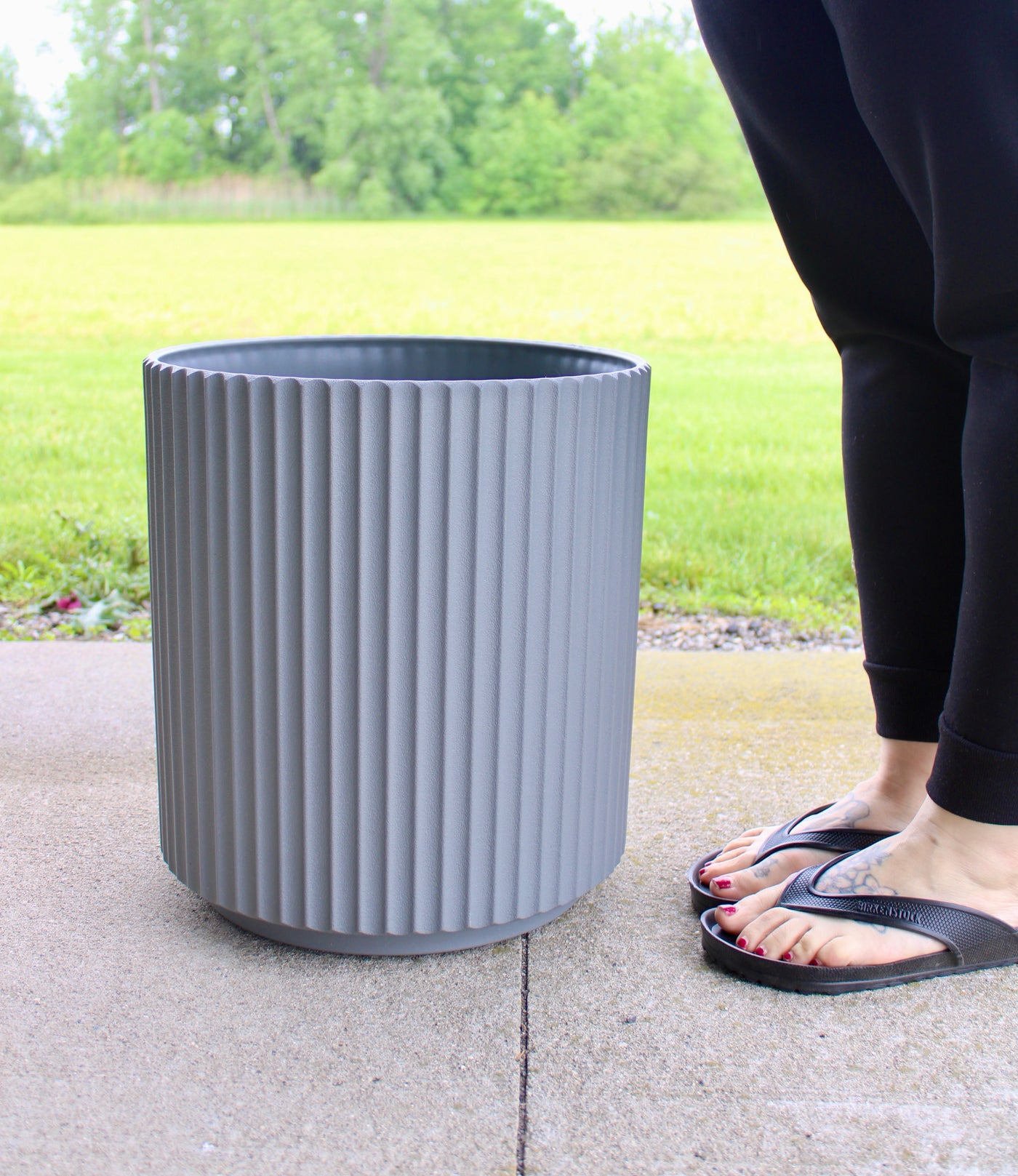 Large Grey Fluted Planter