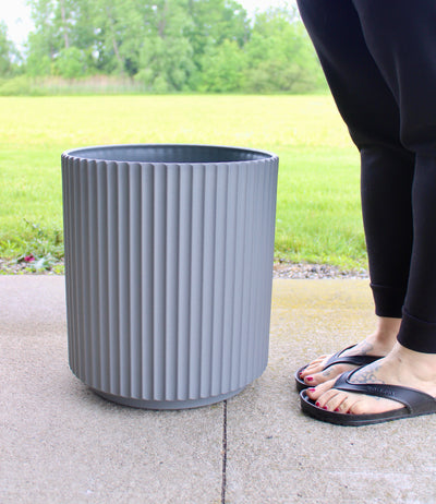 Large Grey Fluted Planter