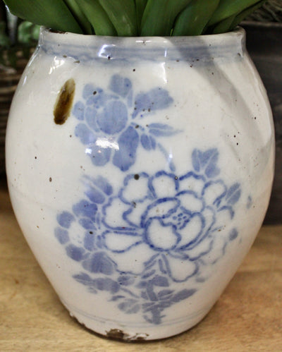 Vintage Blue & White Floral Pot