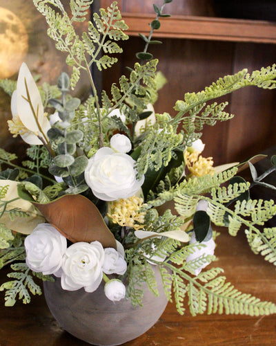 White Ranunculus & Fern Arrangement